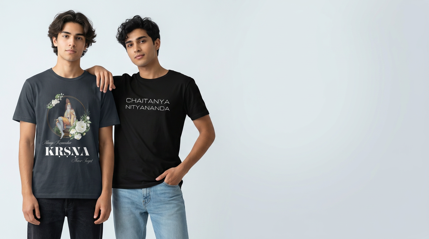 Nectar of Love homepage header banner - models wearing devotional tees